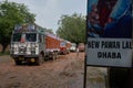 Goods transport truckers halt at roadsideFOOD joint Dhaba Kaushambi near Yamuna river Uttar Pradesh