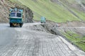 Goods trucks passing through Zoji La Pass, Srinagar Leh Highway Royalty Free Stock Photo