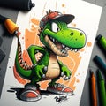 goofy dinosaur cartoon character graffiti style marker draw