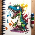 goofy dinosaur cartoon character graffiti style marker draw