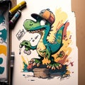 goofy dinosaur cartoon character graffiti style marker draw