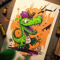 goofy dinosaur cartoon character graffiti style marker draw