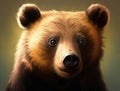 A goofy looking grizzly bear with a mischievous glint in its eye. Cute creature. AI generation