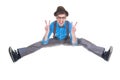 Goofy, nerd geek jumping with v sign Royalty Free Stock Photo