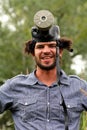 Goofy young man with a gas mask Royalty Free Stock Photo