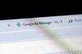 Google Ad Manager dashboard site open in a browser tab, logo symbol, laptop computer display extreme closeup, detail, nobody