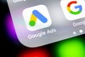 Google Ads AdWords application icon on Apple iPhone X screen close-up. Google Ad Words icon. Google ads Adwords application. Socia