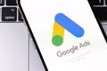 Google Ads logo mobile app on the screen smartphone iPhone Royalty Free Stock Photo