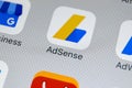 Google AdSense application icon on Apple iPhone X screen close-up. Google AdSense app icon. Google AdSense application. Social Royalty Free Stock Photo