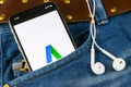Google AdWords application icon on Apple iPhone X screen in jeans pocket. Google Ad Words Express icon. Google Adwords application
