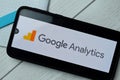 Google Analytics dev app on Smartphone screen. Analytics is a freeware web browser developed by Google LLC. BEKASI, WEST JAVA, Royalty Free Stock Photo