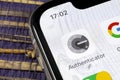 Google authenticator application icon on Apple iPhone X smartphone screen close-up. Google Authenticator app icon. Social network. Royalty Free Stock Photo