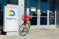 Google bicycle parked at employee entrance to Google Cloud campus