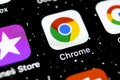 Google Chrome application icon on Apple iPhone X screen close-up. Google Chrome app icon. Google Chrome application. Social media Royalty Free Stock Photo