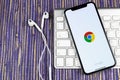 Google Chrome application icon on Apple iPhone X screen close-up. Google Chrome app icon. Google Chrome application. Social media Royalty Free Stock Photo