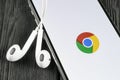 Google Chrome application icon on Apple iPhone X screen close-up. Google Chrome app icon. Google Chrome application. Social media Royalty Free Stock Photo