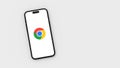 Google Chrome Logo on Mobile Phone Screen on Gray Background with Copy Space Royalty Free Stock Photo