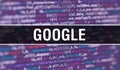 Google concept with Random Parts of Program Code. Google with Programming code abstract technology background of software