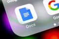 Google Docs icon on Apple iPhone X smartphone screen close-up. Google docs icon. Social network. Social media icon Royalty Free Stock Photo