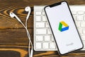 Google Drive application icon on Apple iPhone X screen close-up. Google drive icon. Google Drive application. Social media network Royalty Free Stock Photo