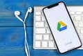 Google Drive application icon on Apple iPhone X screen close-up. Google drive icon. Google Drive application. Social media network Royalty Free Stock Photo