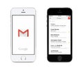 Google Gmail app and Gmail inbox on white and black Apple iPhones