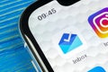 Google inbox by Gmail application icon on Apple iPhone X smartphone screen close-up. Google inbox app icon. Social network. Social