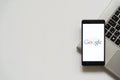 Google logo on smartphone screen Royalty Free Stock Photo