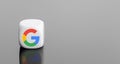 Google logo on white cube shape. Copy space