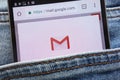 Google Mail GMail website displayed on smartphone hidden in jeans pocket