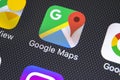 Google Maps application icon on Apple iPhone X screen close-up. Google Maps icon. Google maps application. Social media network Royalty Free Stock Photo