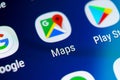 Google Maps application icon on Samsung Galaxy S9 screen close-up. Google Maps icon. Google maps application. Social media network