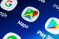 Google Maps application icon on Samsung Galaxy S9 screen close-up. Google Maps icon. Google maps application. Social media network