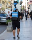 A Google Maps Trekker Walking the Streets Royalty Free Stock Photo