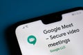 Google Meet app seen on the corner of mobile phone Royalty Free Stock Photo