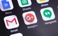 Google Plus, Gmail, Hangouts icons apps on