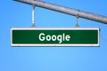 Google road sign at Googleplex, Google Global Headquarters - Mountain View, California, USA - 2021 Royalty Free Stock Photo