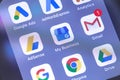Google services apps icons on the screen smartphone. Google is t Royalty Free Stock Photo