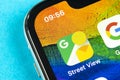 Google Street View application icon on Apple iPhone X screen close-up. Google StreetView app icon. Google Street view application. Royalty Free Stock Photo