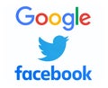 Google, Twitter and Facebook logos on white background Royalty Free Stock Photo