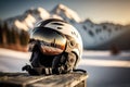 googles and helmet reflecting the winter landscape