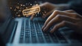 Googling Typing Words on a High Tech Holographic Computer Laptop Notebook Keyboard to Look Up, Google, Research, Search Engine Bar