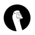 Goose head looking forwards in a black circle. Animal illustration Logotype for farm business or meat shop. Raster image isolated