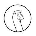 Goose head looking forwards in a circle. Animal illustration for kids book and biology lesson. Logotype for farm business.