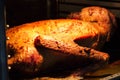 The goose baked in an oven