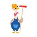 Goose Builder Character in Hard Hat Standing with Brush Vector Illustration