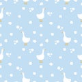 goose and camomile blue background pattern