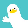 Goose Duck face head waving wing hand from the corner. White farm bird. Cute cartoon kawaii funny character. Flat design. Greeting Royalty Free Stock Photo