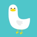 Goose Duck icon standing. Funny face head. White bird. Yellow beak. Cute cartoon kawaii funny baby character. Flat design. Royalty Free Stock Photo