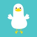 Goose Duck standing icon. Farm animal. Funny face head. White bird. Yellow beak. Cute cartoon kawaii funny baby character. Flat Royalty Free Stock Photo